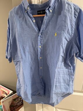 Ralph Lauren Men’s Light Blue Short-Sleeve Button-Down Shirt Classic Fit Large